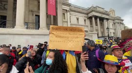 Hundreds of Colombians protested their government in London's Trafalgar Square as nationwide protests continue in Colombia