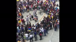 Singing protesters on the street of Bogota, Colombia