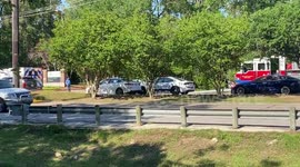 Rescuers get the driver out of the wrecked car in The Woodlands, TX, US