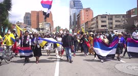 Colombian indigenous women protest against government in Bogota