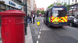 TSG police perform a security check in Earls Court in London