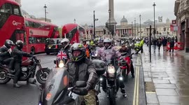 Veterans-supporting bikers ride from London's Trafalgar Square to Parliament