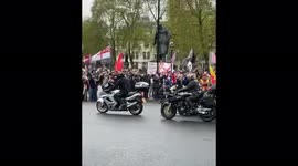 Bikers gather in front of UK parliament in support of military veterans