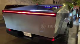 Elon Musk's Tesla Cybertruck draws crowds outside Saturday Night Live studios