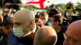 Crowds of supporters swarm Nika Melia as Georgian opposition leader leaves prison