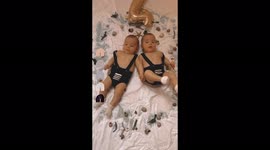 Twins boys celebrating their 5 months . Photo session at home