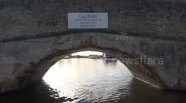 Passing under the Norfolk Broads lowest bridge at Potter Heigham, Norfolk Broads  - both ways; November 2020