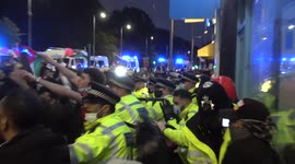 Protesters clash with police during a Pro-Palestine protest in London