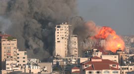Shocking HD footage shows al-Sharouk tower in Gaza demolished by Israeli airstrike