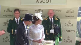 Archive: Duke and Duchess of Cambridge are awarding the winning jockey of the race at Royal Ascot, 2017