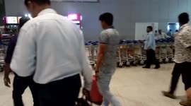 Amazing trolly train in Mumbai airport (BOM) India cleaver workers