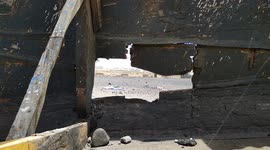 Abandoned Cayuco in the south of Tenerife on 14th May 2021, Spain.