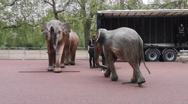 Life-size wooden elephants 'migrate' to central London for eco art installation
