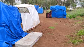 Migrants outside Las Raices camp in San Cristobal de la Laguna, in the Canary Island of Tenerife on 13rd May 2021, Spain.