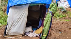 Migrants outside Las Raices camp in San Cristobal de la Laguna, in the Canary Island of Tenerife on 13rd May 2021, Spain.