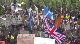 Anti-lockdown protesters march from St James Park to BBC HQ in London