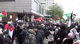 Fireworks shot at Israeli Embassy as protesters gather outside
