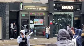 Branch of Starbucks vandalised as Palestine protesters turn violent in London protest