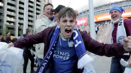 Leicester City fans celebrate FA Cup Final win outside Wembley