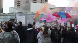 Anti Lockdown Protesters Set off Flares Outside BBC Studios, In Manchester