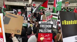 Palestine protrsters chant “Boris Johnson terrorist” outside Israeli embassy in London