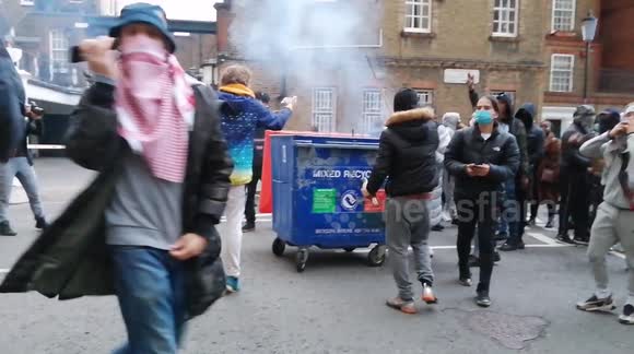 Protestors and youths in running battles with riot Police through the streets of Kensington, after Palestine protest in London.