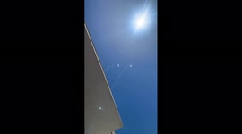 Gaza rocket trails seen in the skies above Tel Aviv, Israel