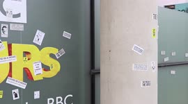 Anti Lockdown Stickers On The BBC Studio's Windows, In Manchester
