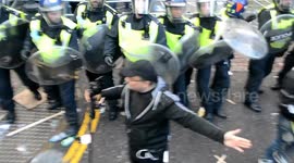 Violent clashes between police and protestors at Free Palestine protest outside Israeli Embassy in London