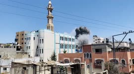 Blaze after factory hit by Israeli airstrikes in Gaza