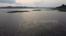 Drone view of the Guarapiranga Dam in São Paulo, Brazil