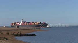 Container ship Torrance arriving at the Port of Felixstowe from Valencia, 07.00 on Tuesday, 18 May 2021