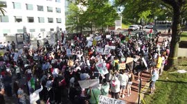 Pro-Palestinian supporters protest at Israel embassy in Washington DC