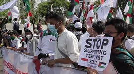 Indonesian people hold solidarity rallies for people of Palestine