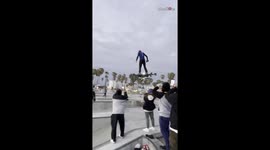 Real-life Green Goblin flies hoverboard into skatepark in Los Angeles