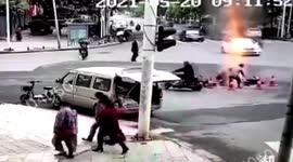 Entire road section explodes in central China sending passersby into air