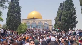Palestinians Gather At Al-Aqsa Mosque In Jerusalem Celebrating A Ceasefire