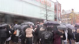 Student takes second flare out of the crowd to avoid police intervening. At the Oldham Sixth Form College free Palestine protest