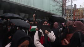 Students begin marching back to Oldham 6th Form College during the Free Palestine protest