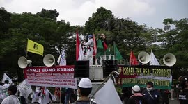 Pro-Palestinian rally against Israel attack on Palestine outside the US Embassy in Jakarta