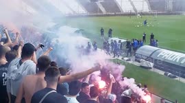 Celebrating fans entered PAOK FC last training before the Greek Cup final with Olympiakos
