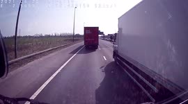Bad hgv driver forces another hgv onto the hard shoulder