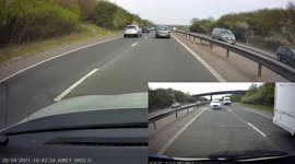 Woman driver nearly runs into the back of me on the motorway.