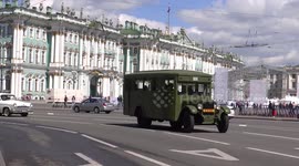 Retro cars went out of street on St Petersburg for the Second International Transport Festival in St Petersburg, Russia