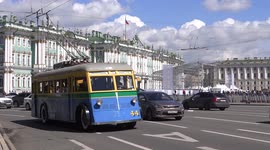 Retro trolleys went out of street on St Petersburg for the Second International Transport Festival in St Petersburg, Russia.