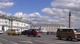 Line of RAF Cars in the Parade of Retro Cars that went out of street on St Petersburg for the Second International Transport Festival in St Petersburg, Russia.