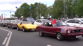 Check out these retro-style cars at the international transport festival in St. Petersburg