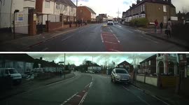 Land Rover driver overtakes cars on the red light, wrong side of the road almost colliding with learner
