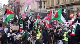 Manchester Free Palestine Protesters Set Off Flares As They March In Manchester, Followed By Drummers