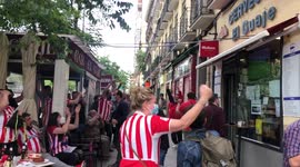 Atlético de Madrid fans celebrate in bars the second goal against Real Valladolid during the last day of the Spanish first division soccer championship.